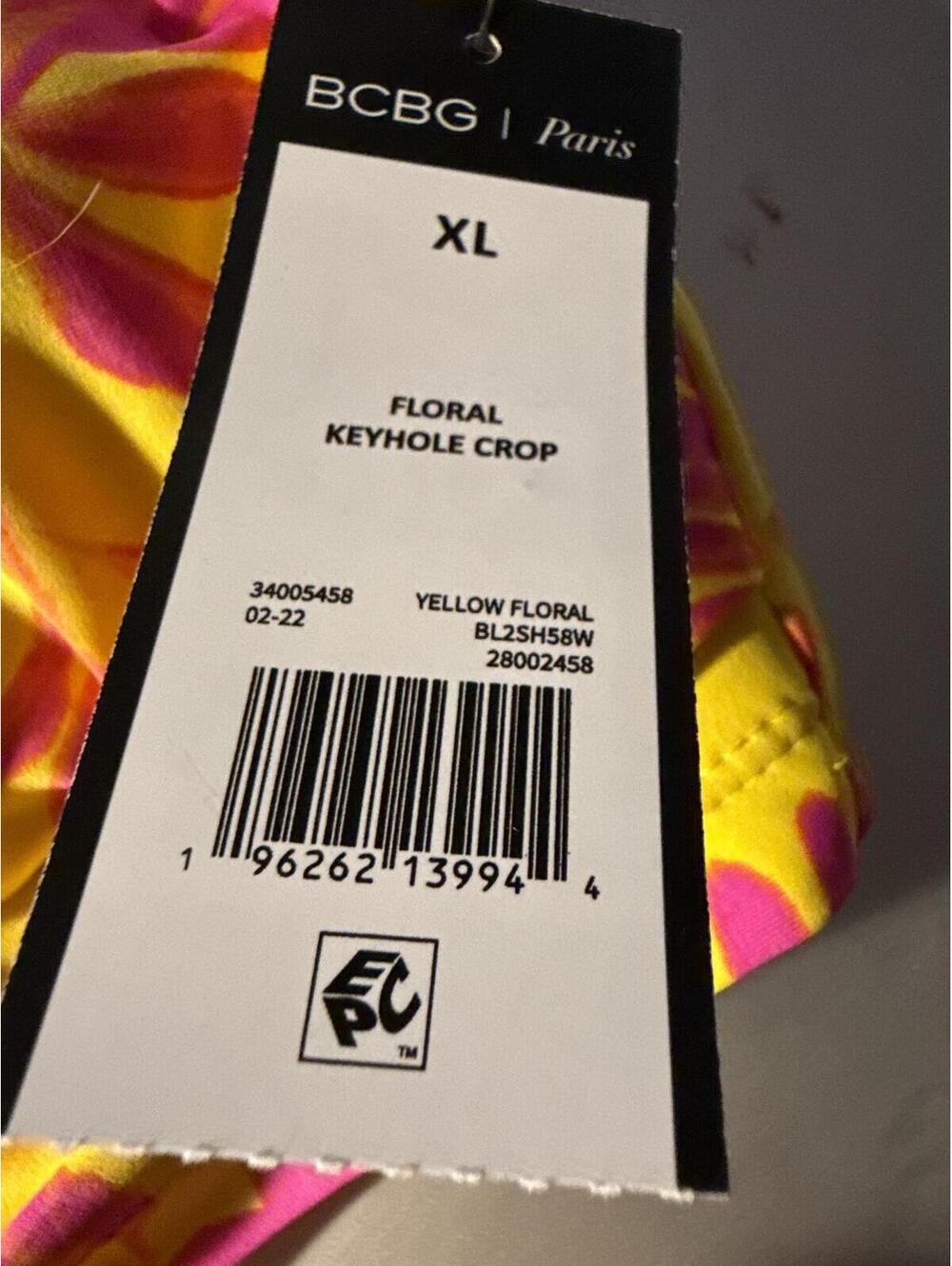 BCBG Paris XL Yellow Floral Keyhole Swim Top - Picture 3 of 3